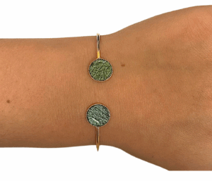 Bracelet bi-ronds doré - vert irisé