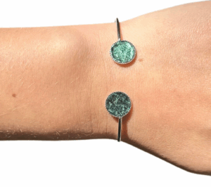 Bracelet bi-ronds argenté - vert irisé