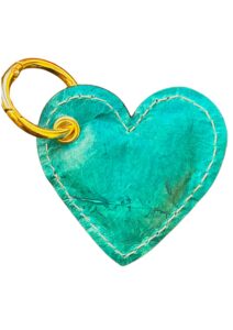 Porte-clé cœur Cuir de Carpe - turquoise