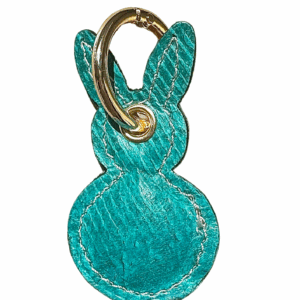 Porte-clé lapin en cuir de carpe - turquoise
