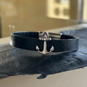 Bracelet Cuir de Carpe de Dombes "ancre" - noir