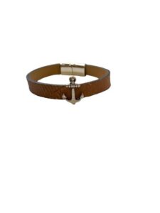 Bracelet Cuir de Carpe de Dombes "ancre" – caramel