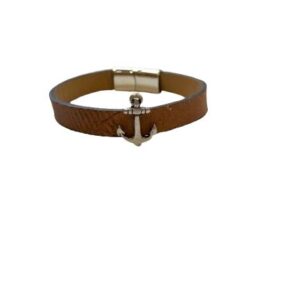 Bracelet Cuir de Carpe de Dombes "ancre" – caramel