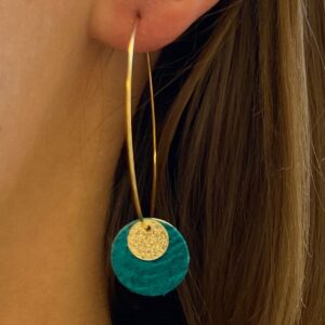 Boucles d'oreilles pendantes dorées - turquoise Cuir de Carpe de Dombes