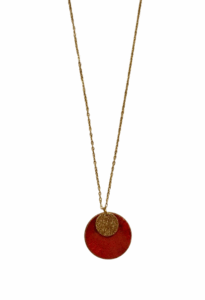 Collier doré Cuir de Carpe de Dombes - framboise