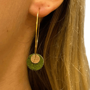 Boucles d'oreilles pendantes dorées - kaki Cuir de Carpe de Dombes COLLECTIO NOËL 2025