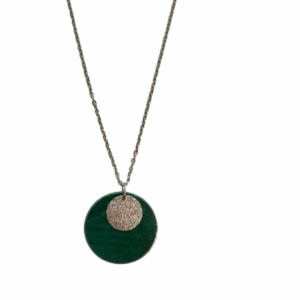 Collier argenté Cuir de Carpe de Dombes - vert sapin