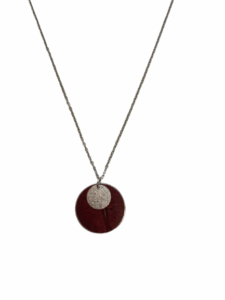 Collier argenté Cuir de Carpe de Dombes - bordeaux