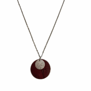 Collier argenté Cuir de Carpe de Dombes - bordeaux