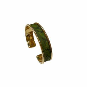 Manchette dorée Cuir de Carpe de Dombes – kaki COLLECTION NOËL 2025