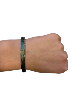 Bracelet Amélia plaqué argent - cuir vert irisé