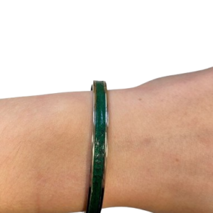 Bracelet Amélia plaqué argent -cuir de carpe vert sapin