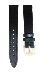 Bracelet de montre Cuir de Carpe de Dombes noir, fermoir doré ou argenté