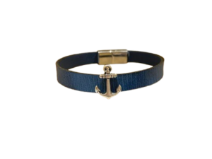 Bracelet Cuir de Carpe de Dombes "ancre" – bleu roi
