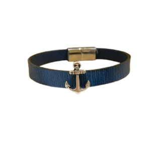 Bracelet Cuir de Carpe de Dombes "ancre" – bleu roi
