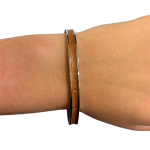 Bracelet Amélia plaqué argent- cuir caramel