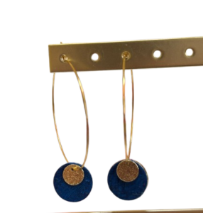 Boucles d'oreilles pendantes dorées- bleu électrique