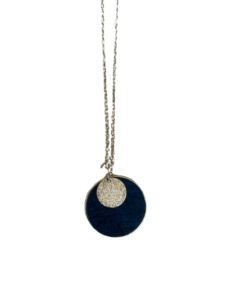 Collier argenté Cuir de Carpe de Dombes - bleu électrique