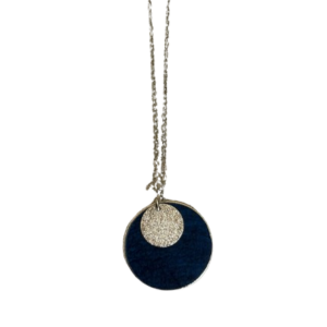 Collier argenté Cuir de Carpe de Dombes - bleu électrique