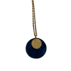 Collier doré Cuir de Carpe de Dombes - bleu électrique