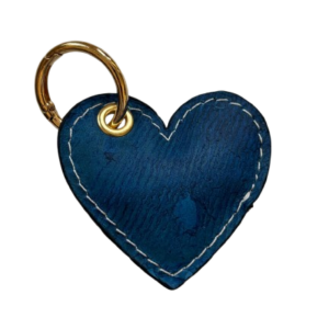 Porte-clé cœur Cuir de Carpe de Dombes - bleu électrique