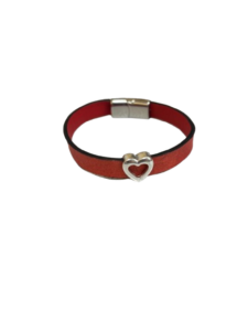 Bracelet Cuir de Carpe de Dombes "coeur" – framboise
