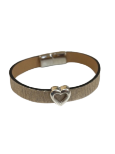 Bracelet Cuir de Carpe de Dombes "coeur" – blanc irisé